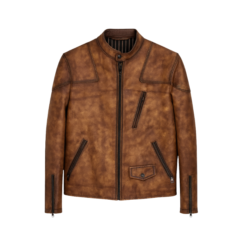 Stylish Casual Leather Zip-Front Biker Jacket