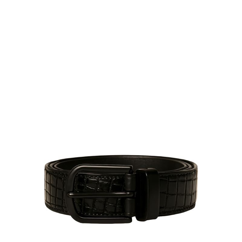 Croco Black Leather Belt with Reversible Buckle