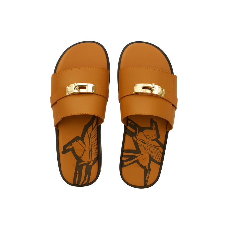 Men's Leather Tan Slip-On Casual Slider