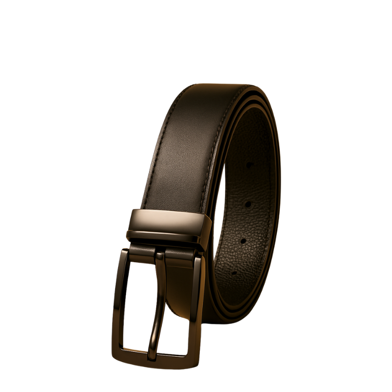 Plain Leather Black Strap Reversible Belt with Autolock Grey Frame Buckle