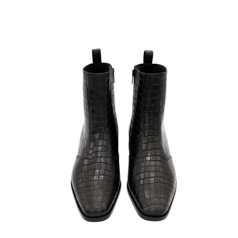 Men's Croco-Textured Leather Chelsea Boots with Side Zipper