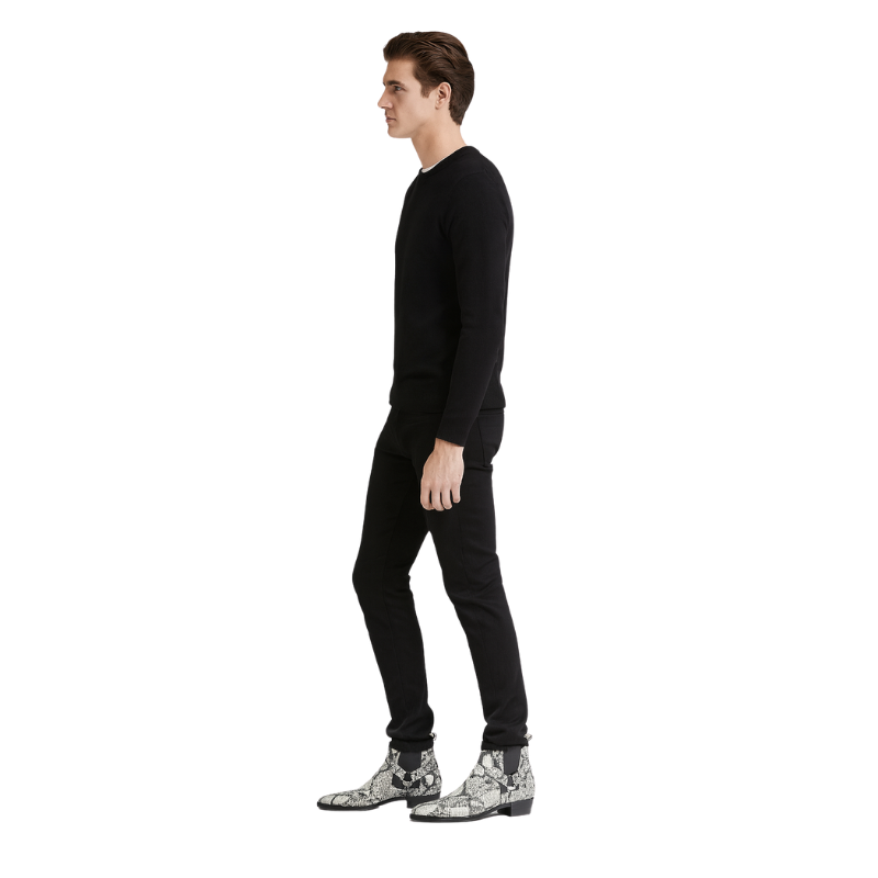 Men's Snakeskin-patterned Boots With Metal Chain