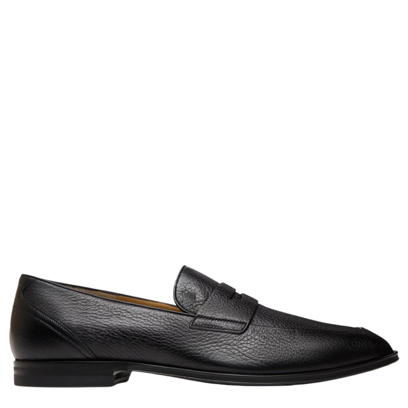 Classic Black Penny Loafer with Textured Leather