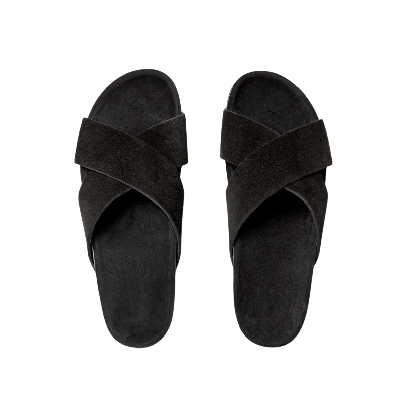 Men's Cross Strap Suede Tan Comfort Slipper