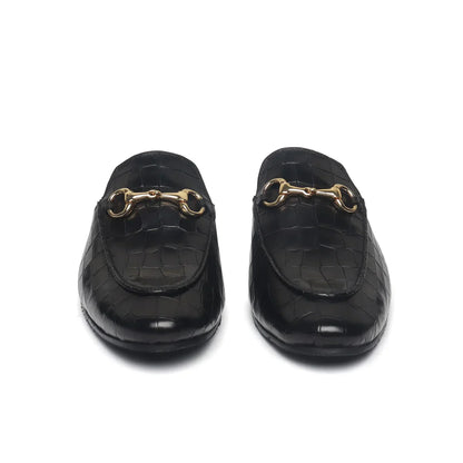 Deep Cut Leather Loafers Mules