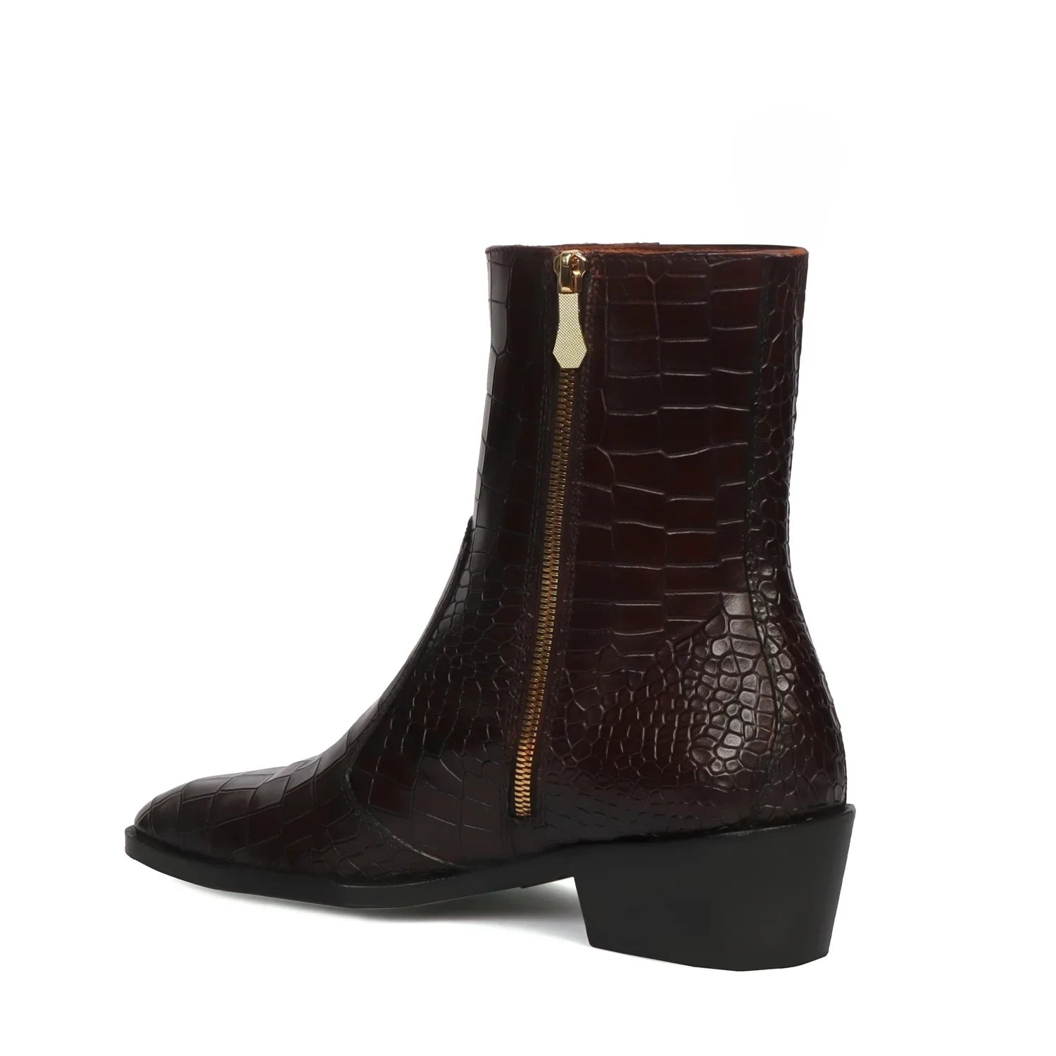 Cuban Heel Chelsea Boots Dark Brown Deep Cut Leather with Zip Closure