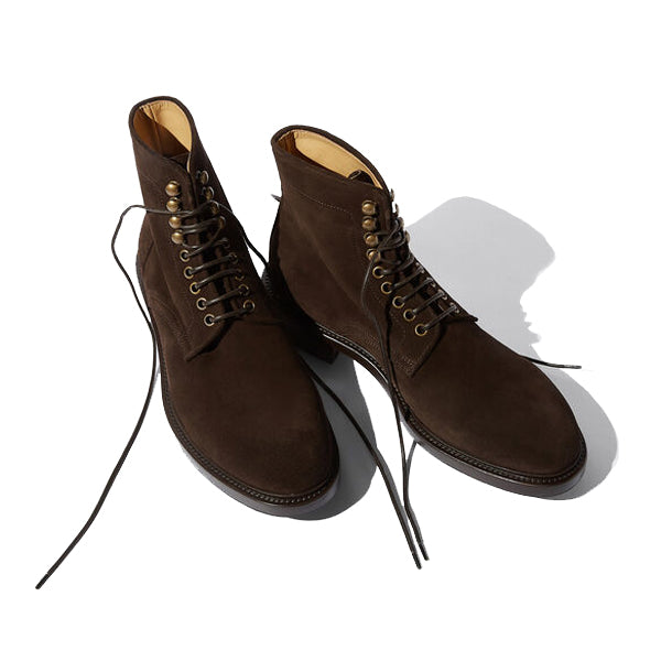 Derby High Ankle Dark Brown Colored Suede Leather Boots