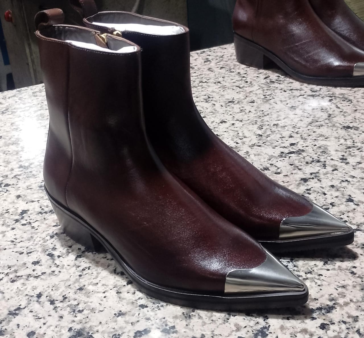 Punk Leather Boots Silver Toe Wine