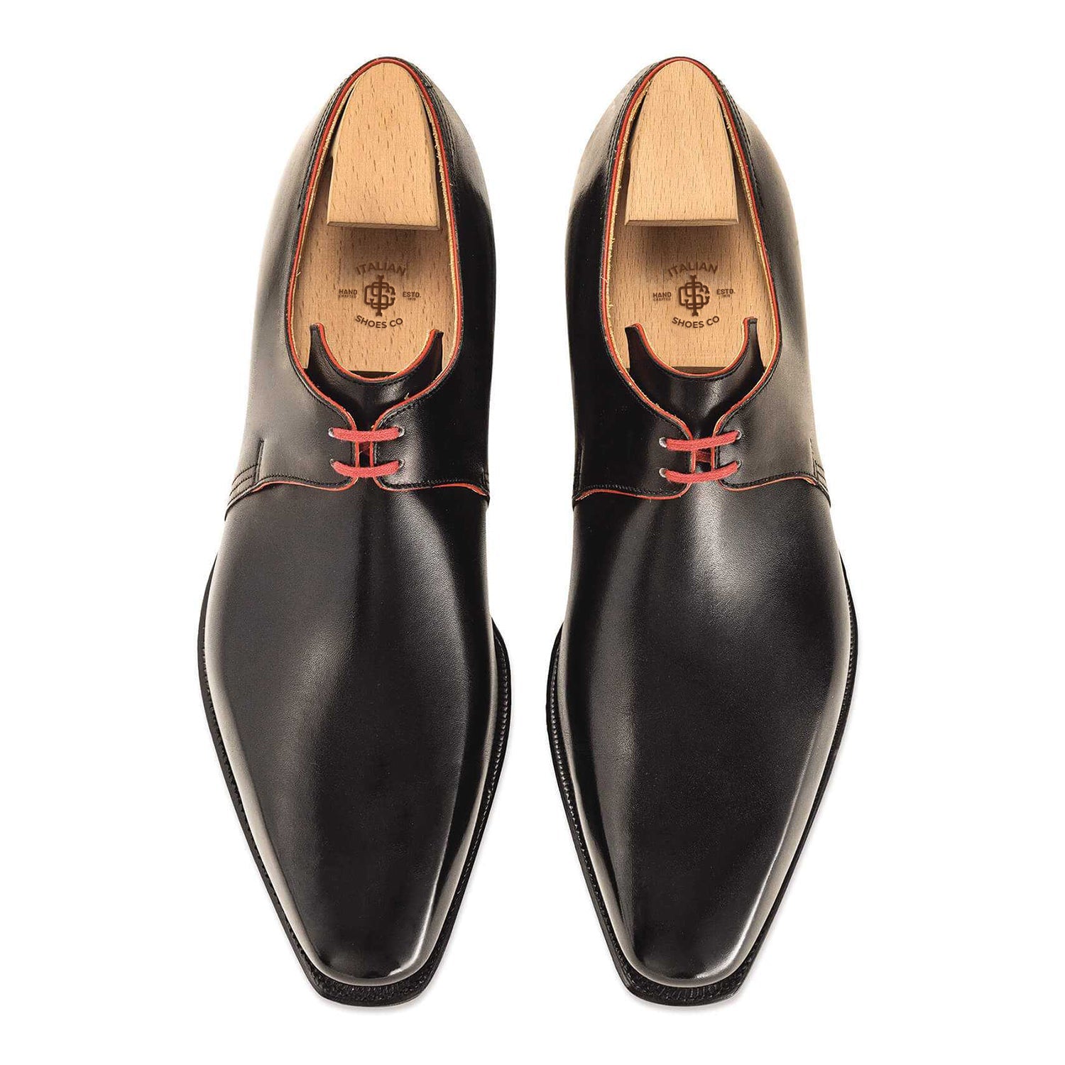 Black Calf Leather Red Laces Shoes