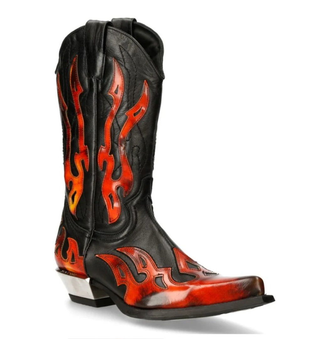 Luxury Leather Flame Rider Cowboy Boots