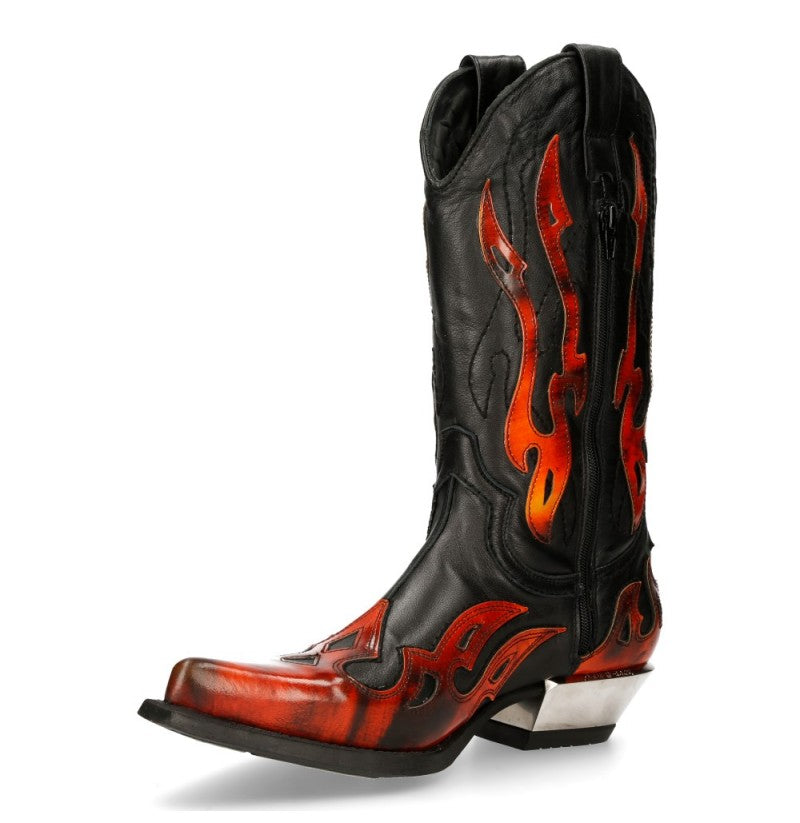 Luxury Leather Flame Rider Cowboy Boots
