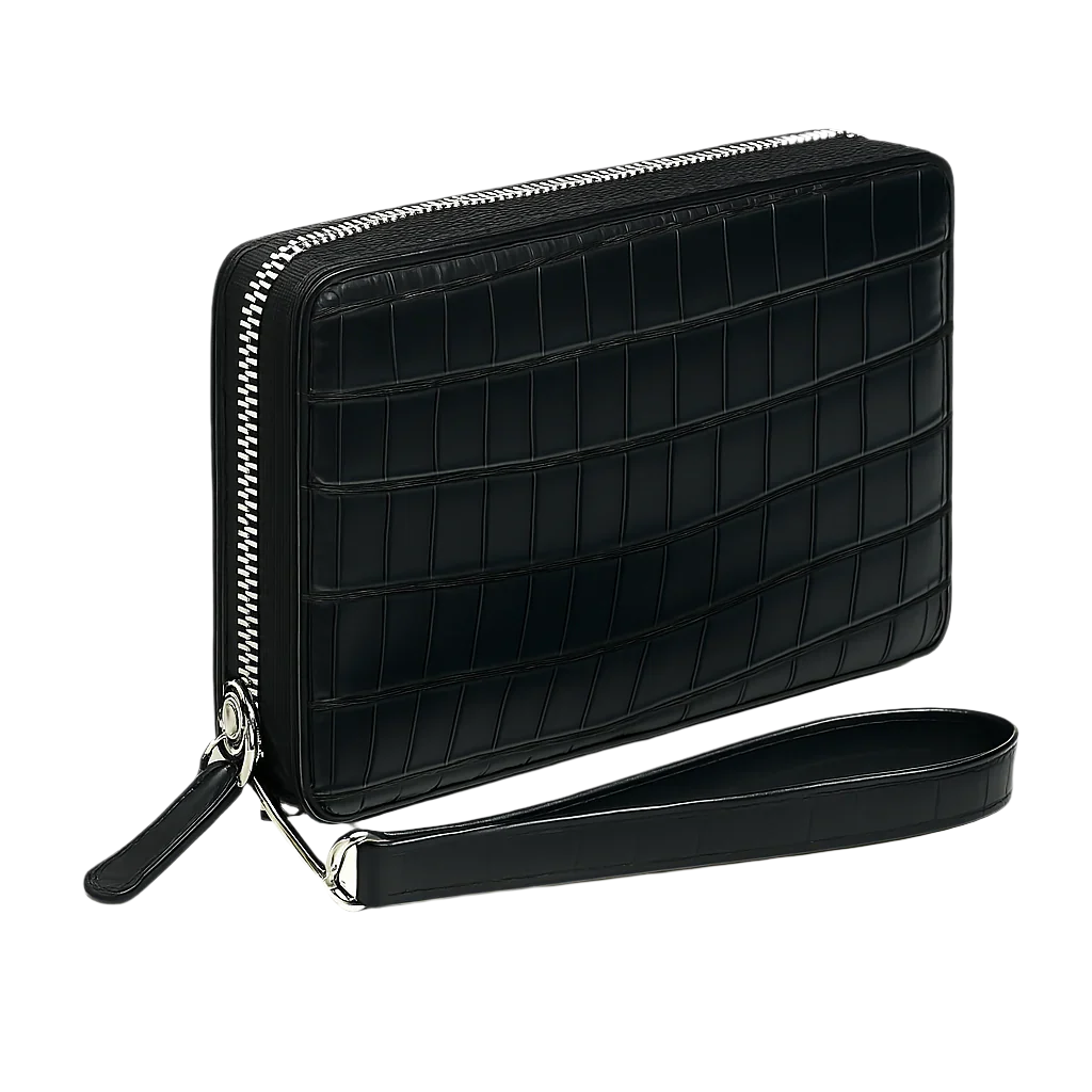 Croco Blue Textured Around Zip Wallet