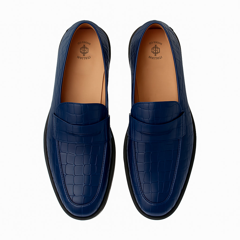 Croco Leather Printed Loafer Blue