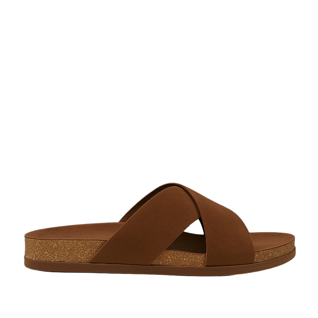 Men's Cross Strap Suede Tan Comfort Slipper