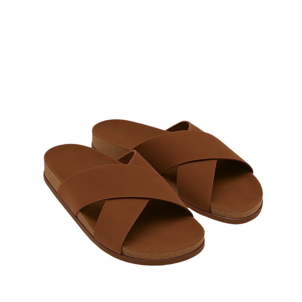 Men's Cross Strap Suede Tan Comfort Slipper
