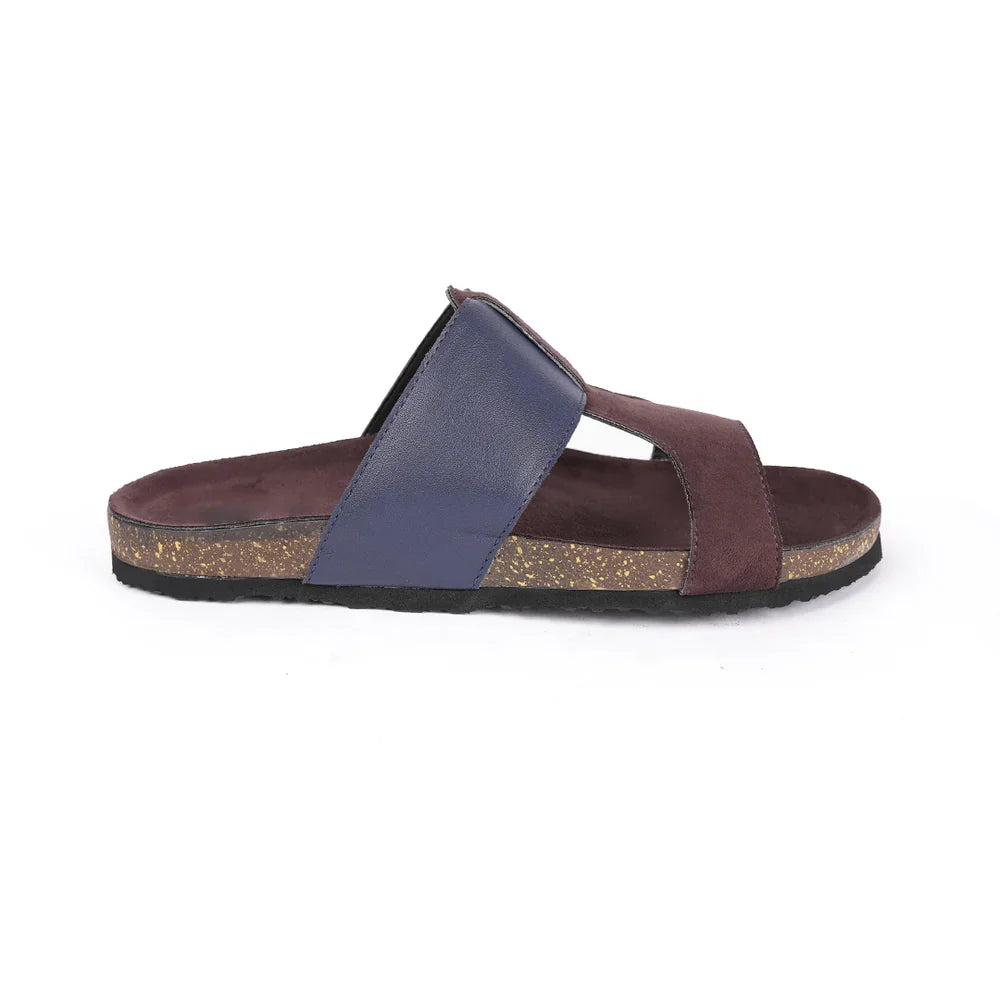 Cork Cross Strap Sandals - Brown and blue