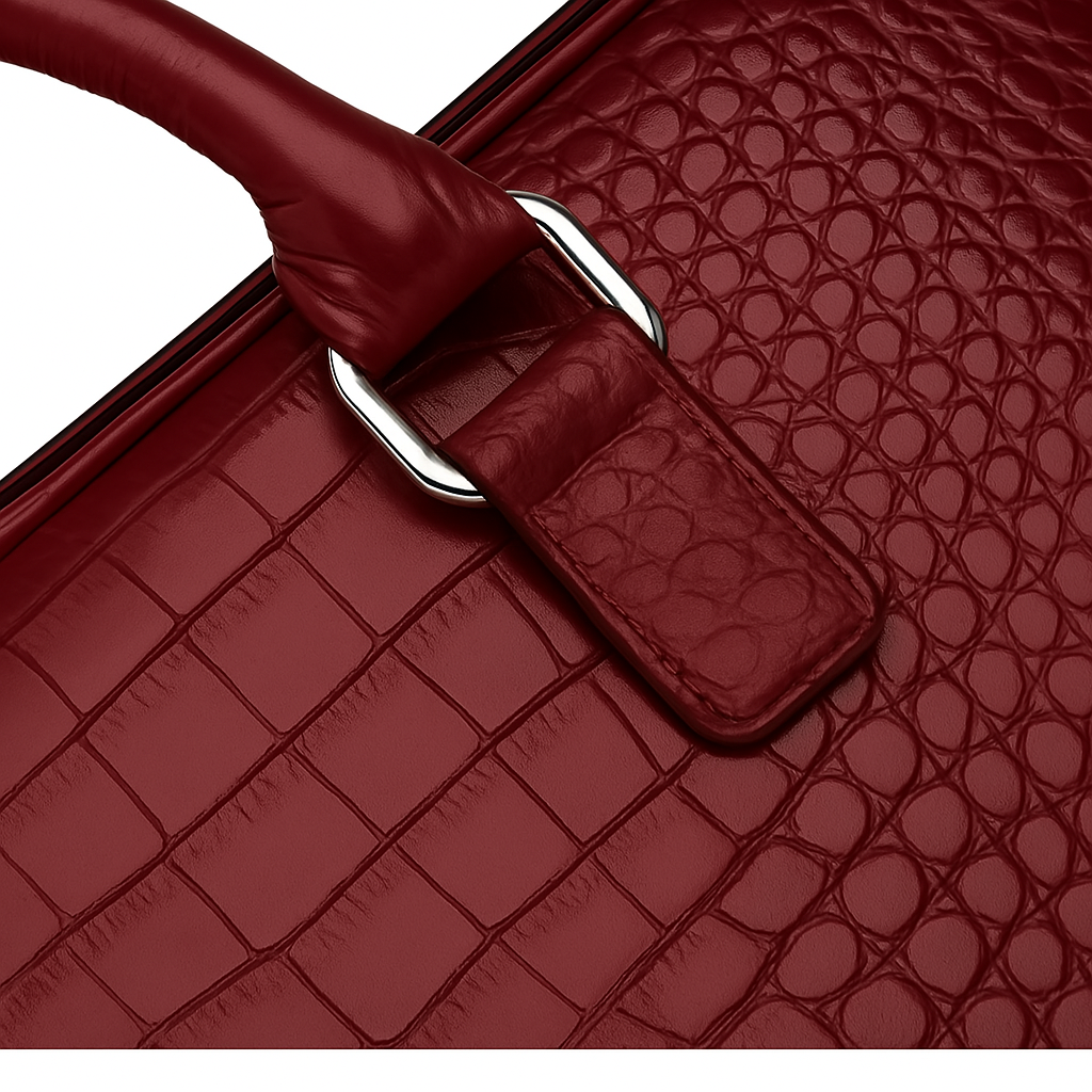 Italian Croco Leather Textured Briefcase Burgundy Edition
