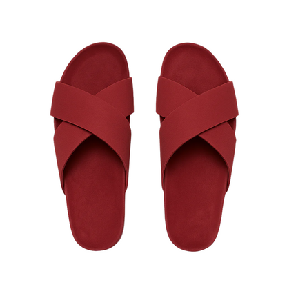 Men's Cross Strap Suede Burgundy Comfort Slipper