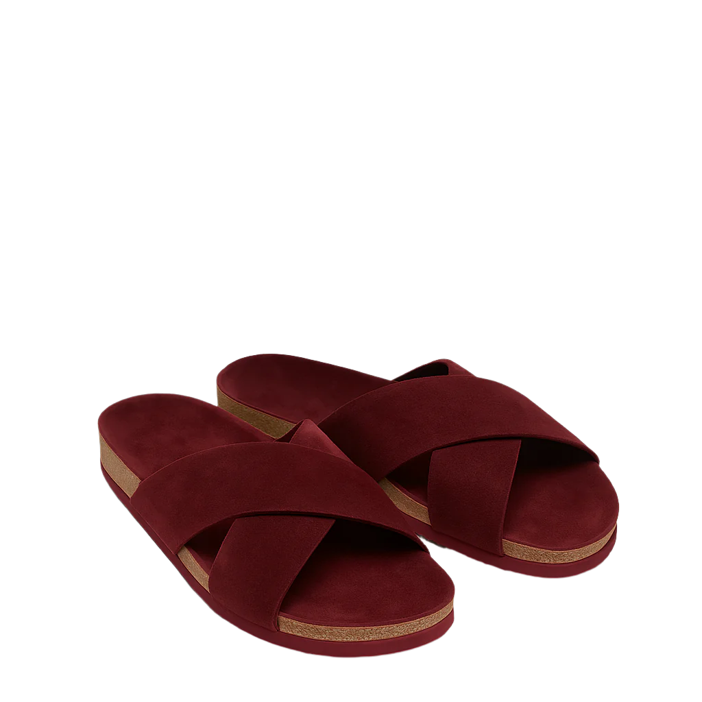 Men's Cross Strap Suede Tan Comfort Slipper
