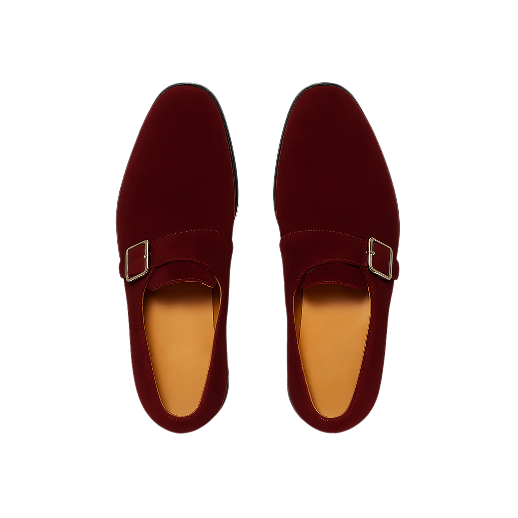 Men's Burgundy Handcrafted Suede Single-Strap Monk Shoe