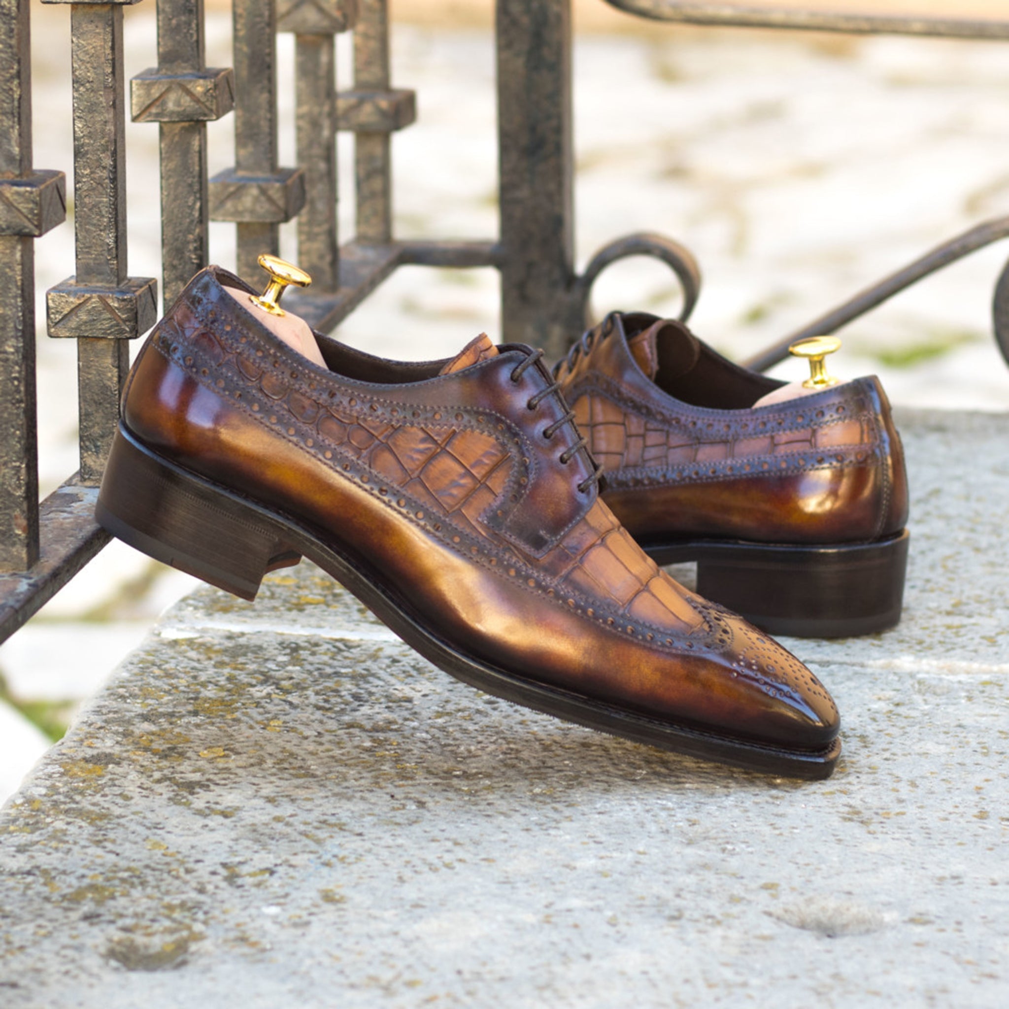Croco & Patina Blucher Shoes
