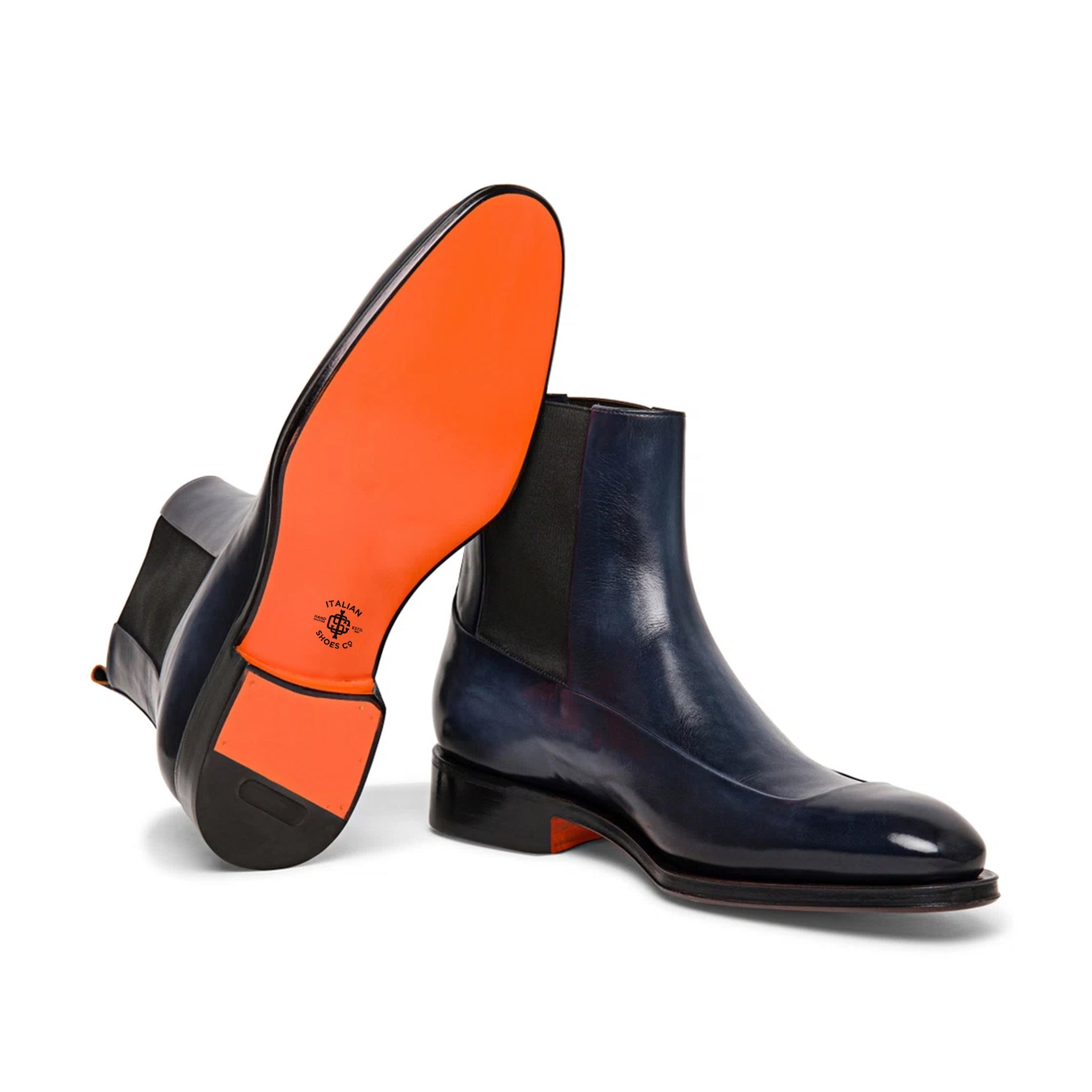 Men's Blue Leather Chelsea Boots