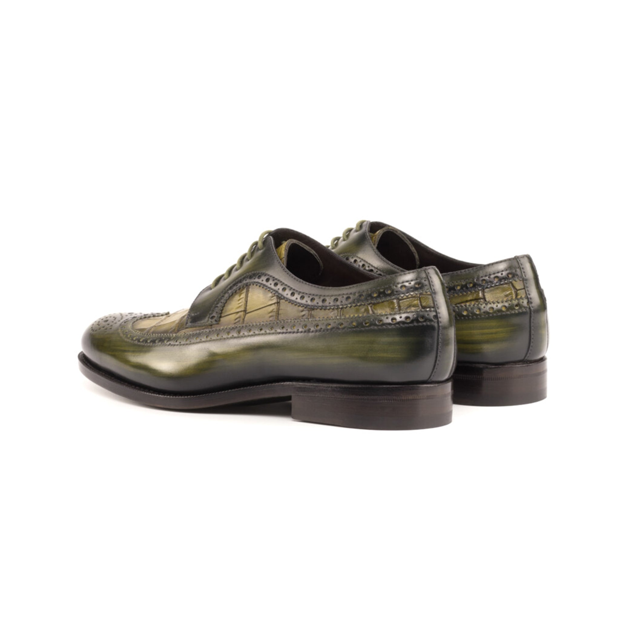 Green Patina Blucher Shoes with Croco