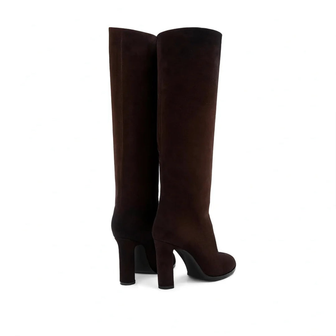 Knee High Suede Leather High-heel Women's Boots With Chain