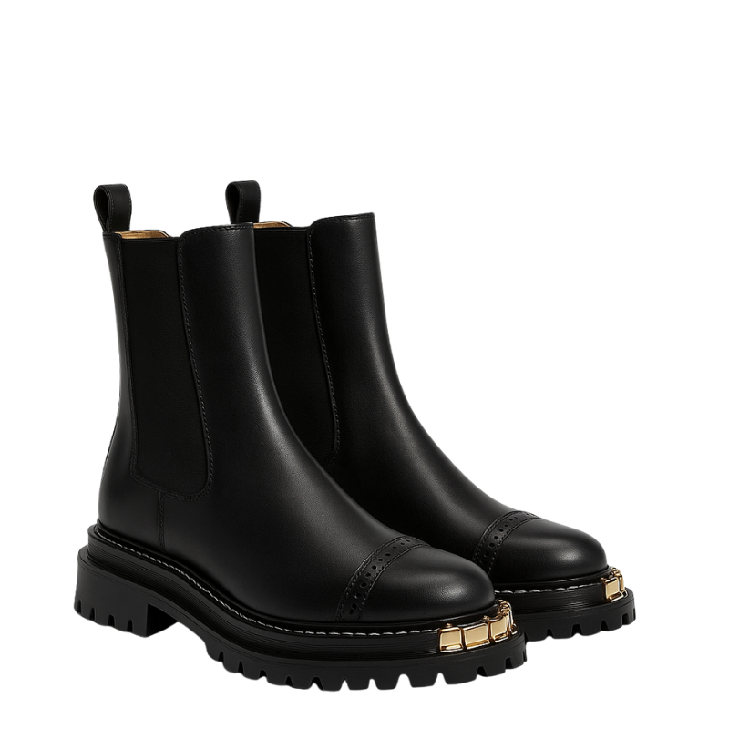 Luxury Brown Ankle Boots for Womens with Gold-accent Toe Detail