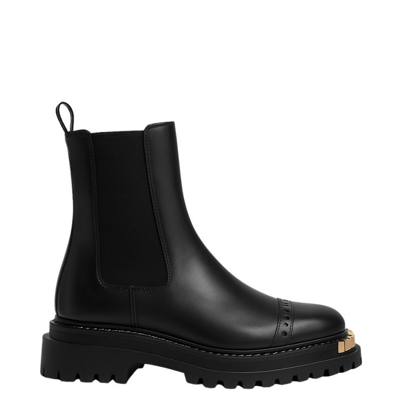 Luxury Brown Ankle Boots for Womens with Gold-accent Toe Detail