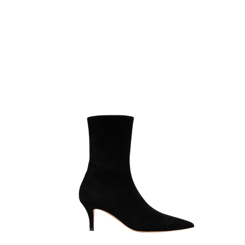 Premium Black Suede Pointed Toe Ankle Boots with Kitten Heels