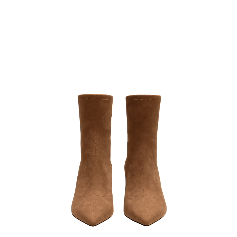 Premium Brown Suede Pointed Toe Ankle Boots with Kitten Heels