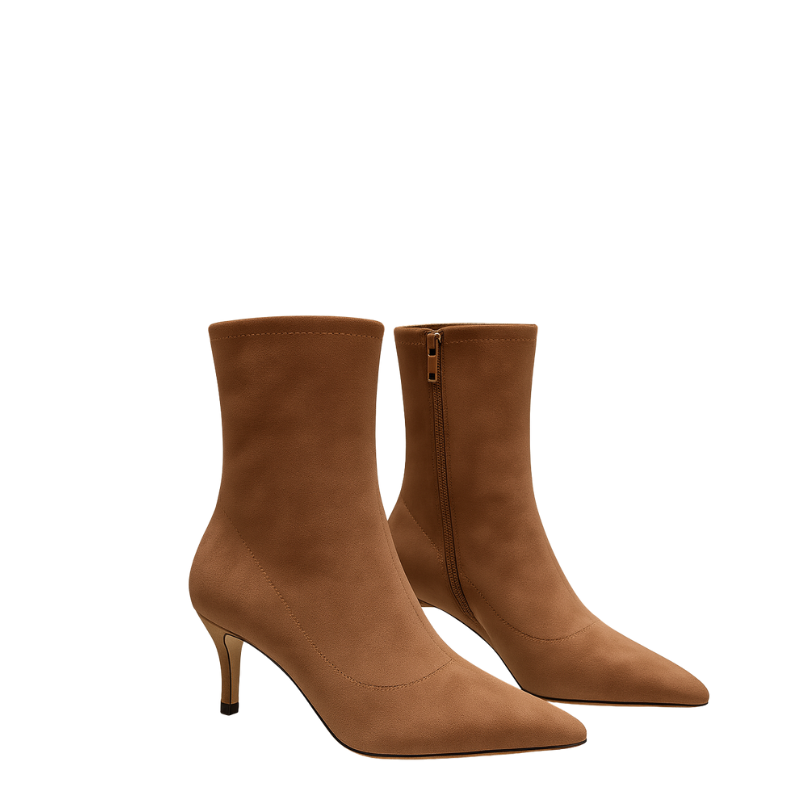 Premium Brown Suede Pointed Toe Ankle Boots with Kitten Heels