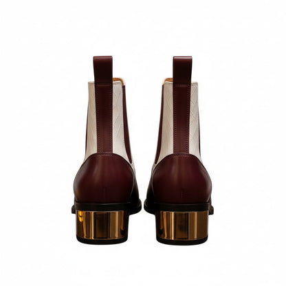 Luxury Dual-Tone Croco Leather Chelsea Boots with Metallic Gold Heel
