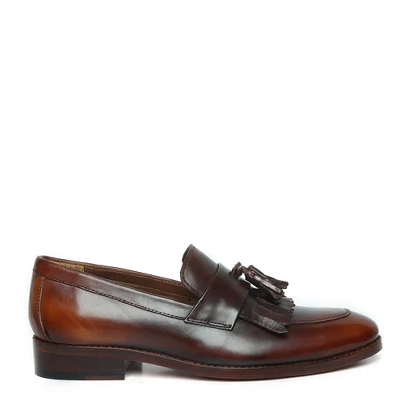 Penny Slip-On Leather Brown/Tan Tassel Loafer With Fringes