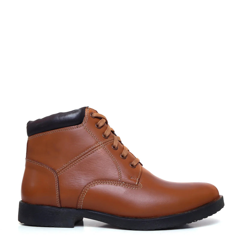 Leather Lace-Up High Ankle Boot Black for Men
