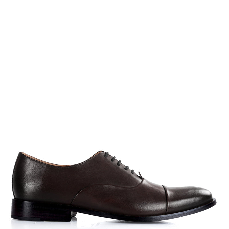 Men Captoe Polished Leather Plain Oxford Shoe Black