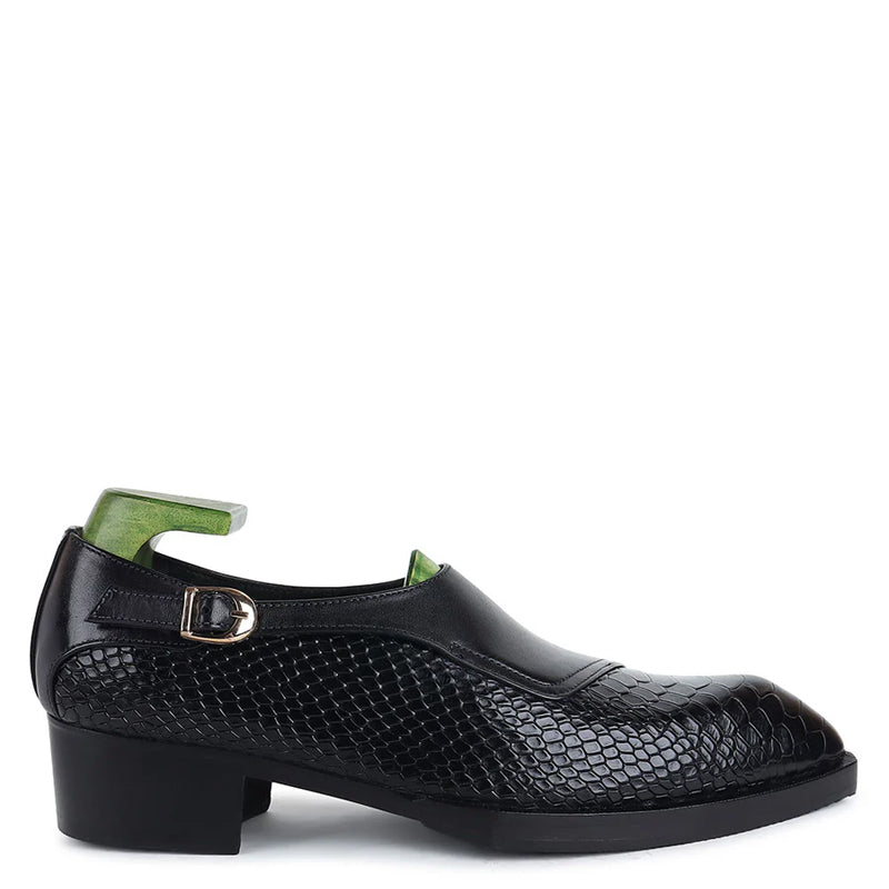 Luxury Design Handmade Leather Single Monk Black Shoe