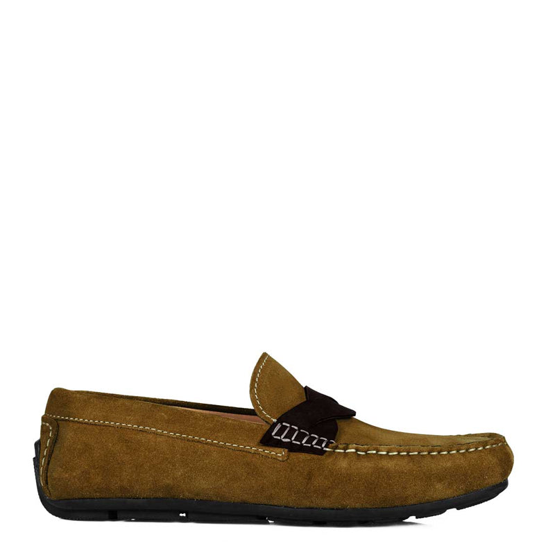 Penny Suede Cross Strap Leather Tan Loafer