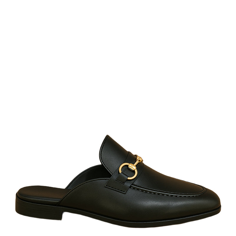 Noir Glide Black Leather Mule