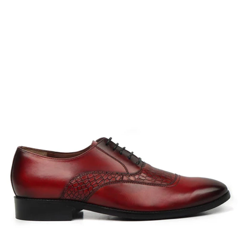 Premium Deep Cut Croco Leather Oxford Wine Shoe