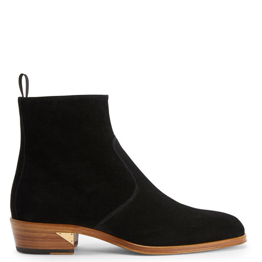 Handmade Suede Leather Side Zipper Ankle Black Boot