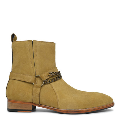 Men's Suede Leather Ankle Boots with Metal Chain