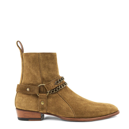 Handmade Suede Leather Jodhpur Boots With Chain