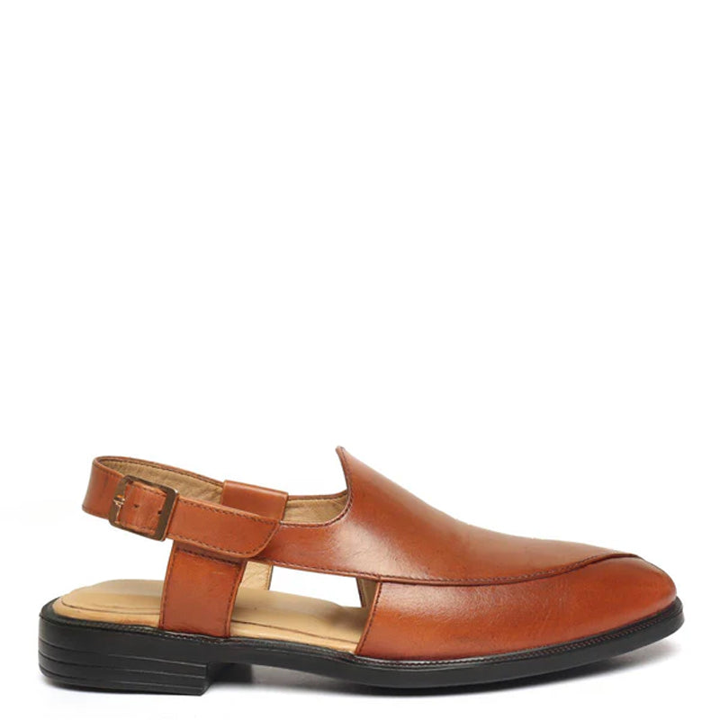 Cross Design Leather Comfort Peshawari Tan Sandal