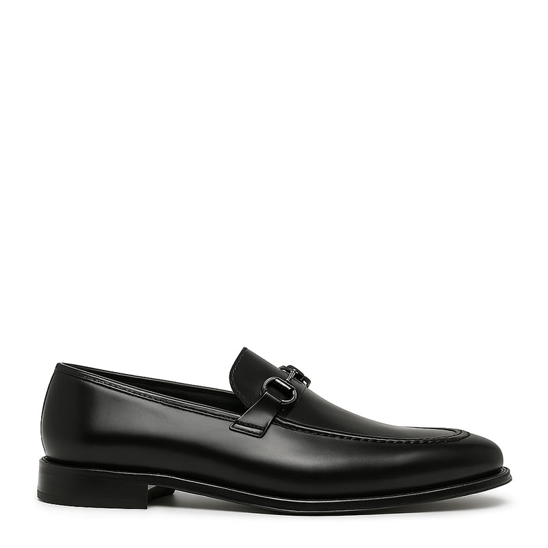 Men's Horse-bit Black Leather Buckle Loafer