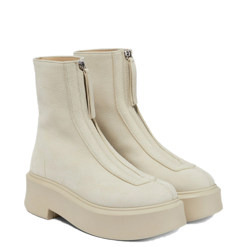 Premium Leather Row Zipped-Front Ankle White Boot