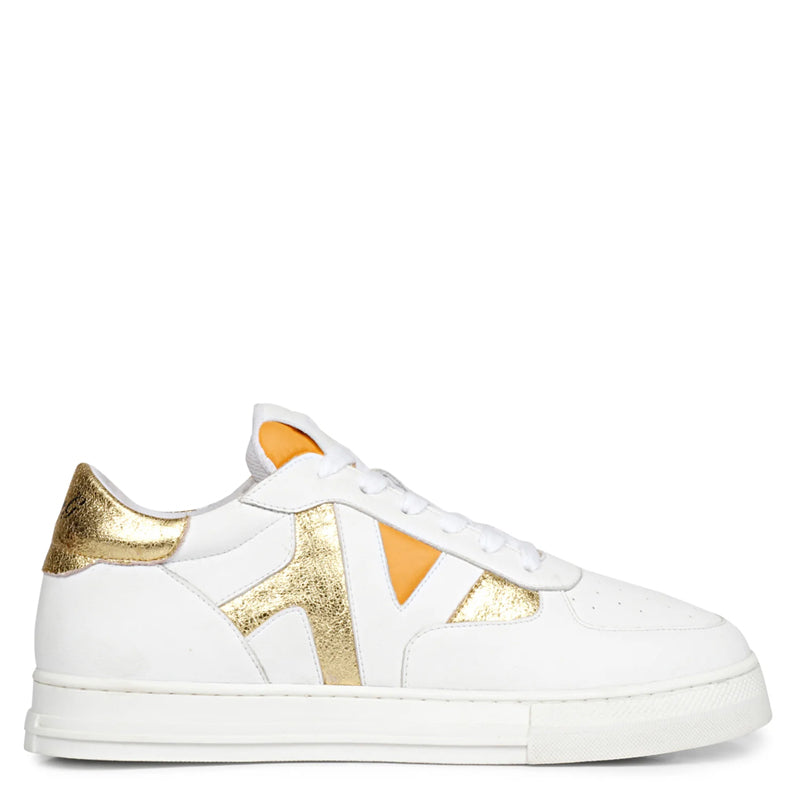 Leather Handcrafted White and Orange Sneaker For Men