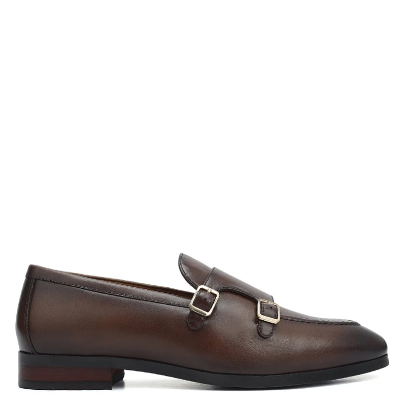 Men Classic Handmade Leather Double Monk Shoes