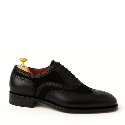 Premium Leather Lace Up Black Dual Textured Oxford Shoes
